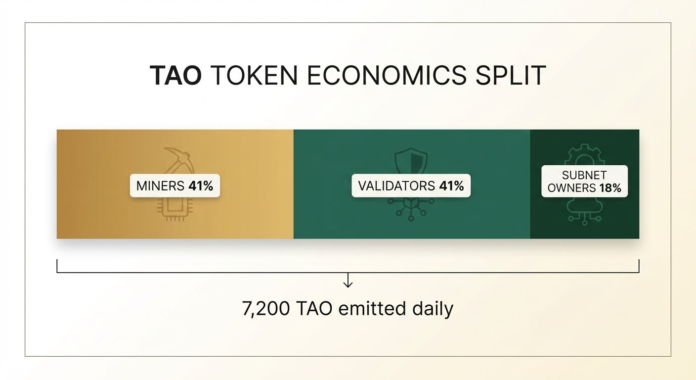 TAO Emission Economics — 41% Miners, 41% Validators, 18% Subnet Owners