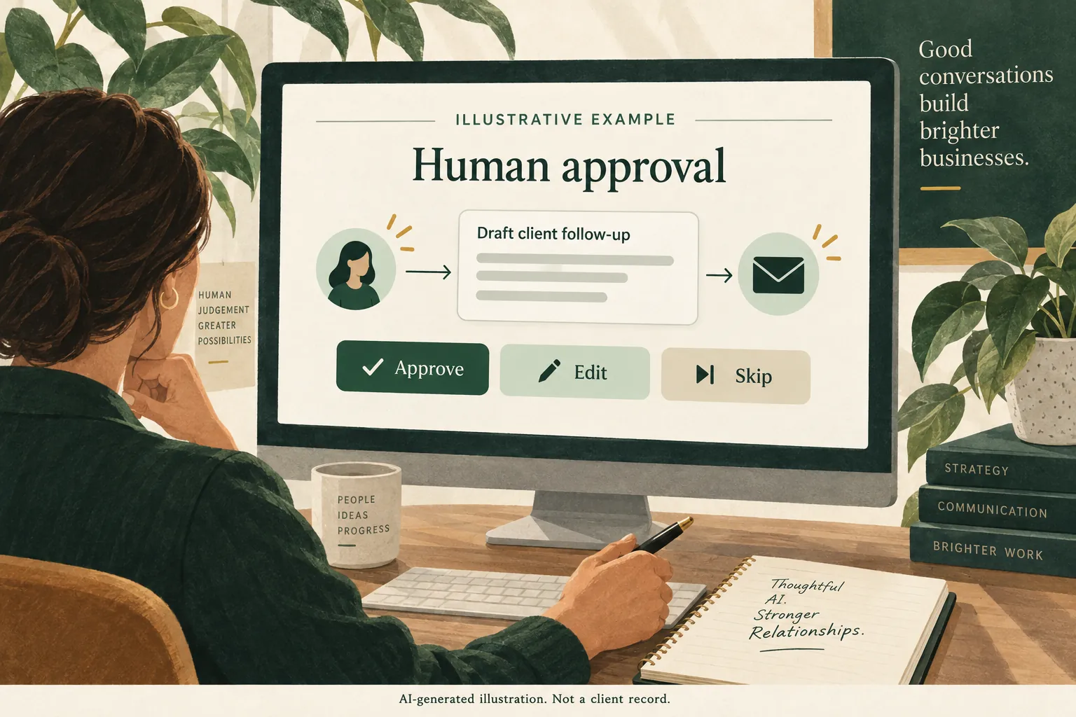 Illustrative human approval conversation for a proposed AI workflow